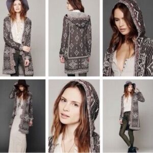 Free People Kai Pom Pom Hooded Sweater Duster, Size M